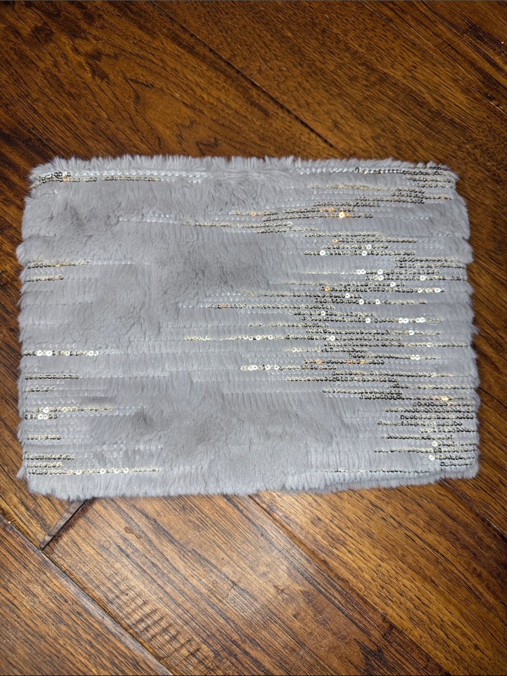 BCBGeneration Light Gray Faux Fur Clutch with Gold Sequin Stripes-NWOT